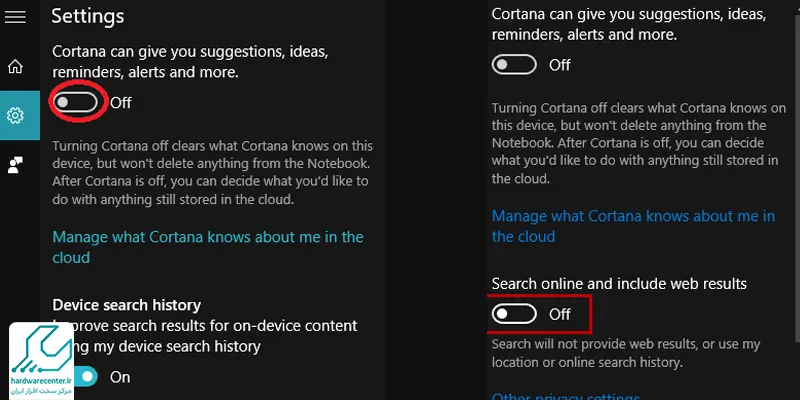 غیر فعال کردن نتایج وب در جستجوی Cortana
