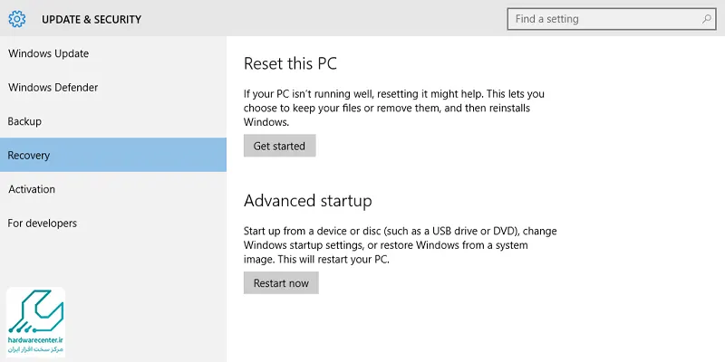 باز گرداندن لپ تاپ لنوو به تنظیمات کارخانه بدون دکمه Novo از طریق تنظیمات ویندوز